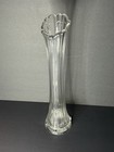 Vintage   Mcm clear Glass Swung Vase  Ribbed 16    Tall  Euc 1960   s