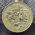 Vintage England Faux Brass Bed Warmer Embossed Wood Handle 30in