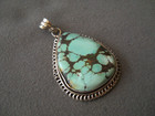 Southwestern Blue Green Webbed Turquoise Sterling Silver Pendant