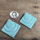 Vintage Square Metal Mint Green Blue Earrings Ridged Round Design Retro Look