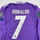 Autographed signed Cristiano Ronaldo Real Madrid Purple Soccer Jersey Bas Coa