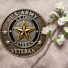 2d Flat  8x8 Inch Us Army Veteran Metal Wall Decor - Vintage Retro Iron Sign Wit