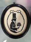 Vintage 1931 Needlepoint His And Her Silhouettes Framed Wall Art Decor Lot Of 2