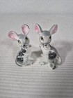 Vintage Miniature Bone China Mice Set Of 2 Gray Spotted Mouse Figures