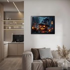 Wood Framed Dark Halloween Pumpkin Wall Art  Gothic Witch Hat Jack-o -lantern   