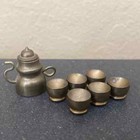 Antique Miniature Brass Tea Coffee Set Dollhouse Teapot And 6 Cups - 1 12 Scale