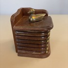 Vintage Wooden Gold Duck Coaster Box Set 6 Cork Coasters With Holder