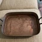 Vintage Tin Copper Brass Handles Lasagna Casserole Roasting Pan 11x15 Korea 4 Lb