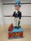 Vintage Cast Iron Uncle Sam Mechanical Coin Drop Bank Working American Cast Iron