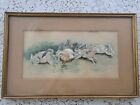 Antique Victorian Playing Rabbits Bunnies Watercolor Painting Framed 22 l  14 t
