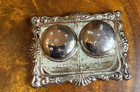 Vintage Mini Cut Glass Salt And Pepper Shakers With Silver Plated Tray Hong Kong