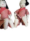 Vintage Ada Lum Chinese Cloth Dolls Pair 18-19  Handmade 1950s Yarn Hair  Read