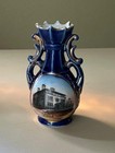 Vintage Cobalt Blue Winsted  Ct Souvenir China 3 5    Handled Vase  Gilbert School