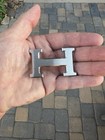 100  Authentic Rare Hermes 32mm Silver H Belt Buckle  Brushed Finish  excellent 