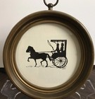 Vtg 1960s 6    Horse Drawn Carriage Silhouette Style Framed Round Picture 