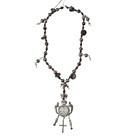 Antique Guatemalan Chachal Silver Coin Necklace Milagro Red 1871-1910 32 