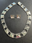 Sterling Silver Square Filigree Necklace And Earring Set  Preowned Estate Vint