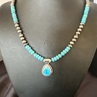 Womens Blue Kingman Turquoise Pendant Navajo Sterling Silver Necklace 21  17965