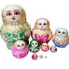 Matryoshka 10 Piece Floral Pattern Russian Nesting Dolls Hand Painted Vintage