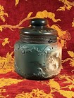 Antique Handel Ware Glass Tobacco Jar W   Hand Painted Squirrels  201 274  As Is