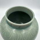 Korean Celadon Crackle Glaze Vase W  Cranes  Signed  6 5    Tall