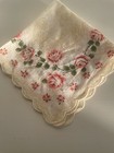 Handkerchief Beige Background With Roses And  Scalloped Edges Vintage 1950 s