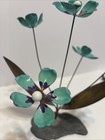 Vtg  Brutalist C Jere Style Metal Flower Sculpture Art Stone Base Mcm 60s Botano