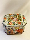 Vintage Daher Tin Canister Hinged Lid  Tea Figural Asian Floral Made In England