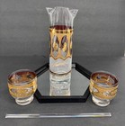 Vintage Culver Regency Glass Cocktail Set Pitcher  2 Cups Gold Mcm 1950s