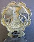 Vtg Brass Horse Harness Medallion Wheat Sheaf Tools Design Black Leather Strap
