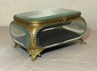 Large Vintage Beveled Glass Brass Jewelry Display Dresser Box Footed  Casket