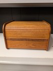 Mid Century Modern Teak Tambour Roll Top Storage Box Desk Organizer Vintage