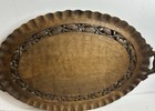 Hand-carved Wooden Gallery Tray - 23  Pierced Leaf   Vine Oval Platter Vintage 