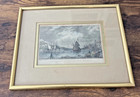 Antique Framed Hand Coloured Engraving 1830s Cornwall Mousehole Mount Penzance