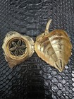 Vintage 1970   s Avon Gold Leaf Shaped Solid Perfume Locket Compact W pearl Accent