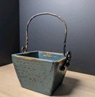 Wooden Primitive Berry Basket Wrought Iron Handle Barn Green Farmhouse Vtg