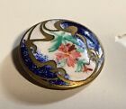 Antique French Enamel Button Champleve Art Nouveau Swirling Hand Painted Flowers