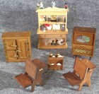 Vintage Miniature Dollhouse Furniture Antique Icebox  School Desk  Tv 1970 s Lot