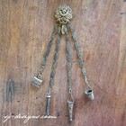 19th Century Gilt Brass Cherub Filagree Chatelaine Antique With 4 Accessories