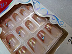 Kiss Luxury Brown French  Gold Glitter Accents Glue On Nail Medium Ljd02