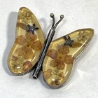 Vintage Sterling Silver 925 Lucite Butterfly Pin Natural Pressed Flowers 1 66 
