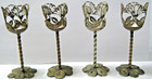 Antique Silver Filigree Cordials Smokey Glass Liners 20s Mediterranean Turkey