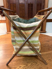 Vintage Retro Wooden Kniting Sewing Basket Yarn Caddy Folding Frame Striped