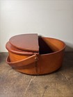 Vintage 1997 Wooden Honey  Maple Sewing Basket Oval 13    With 2 Hinged Lids