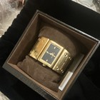 Michael Kors Women s Analog Dress Watch Rectangle Black Dial Gold Bangle W  Box