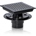 304 Stainless Steel Square Shower Floor Drain With Flange Matte Removable Black