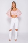 Women High Waist Ripped Straight Leg Denim Jeans Stretch Casual Pants Trousers