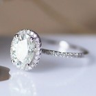2 45tcw Oval Cut Moissanite Halo Women Engagement Ring 14k White Gold Plated