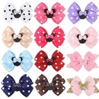 12 Pcs Girls  4  Grosgrain Ribbon Boutique Hair Polka Dots Bows Alligator Clips