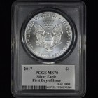 2017  1 Silver American Eagle     Pcgs Ms-70    john Mercanti Signed First Day Issue